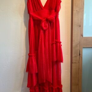 Vici Red Ruffled Tiered Long Sleeve Cocktail Dress